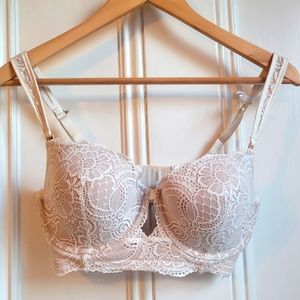 Aerie Real real power balconette lightly lines slumber party lace bra 34DD white
